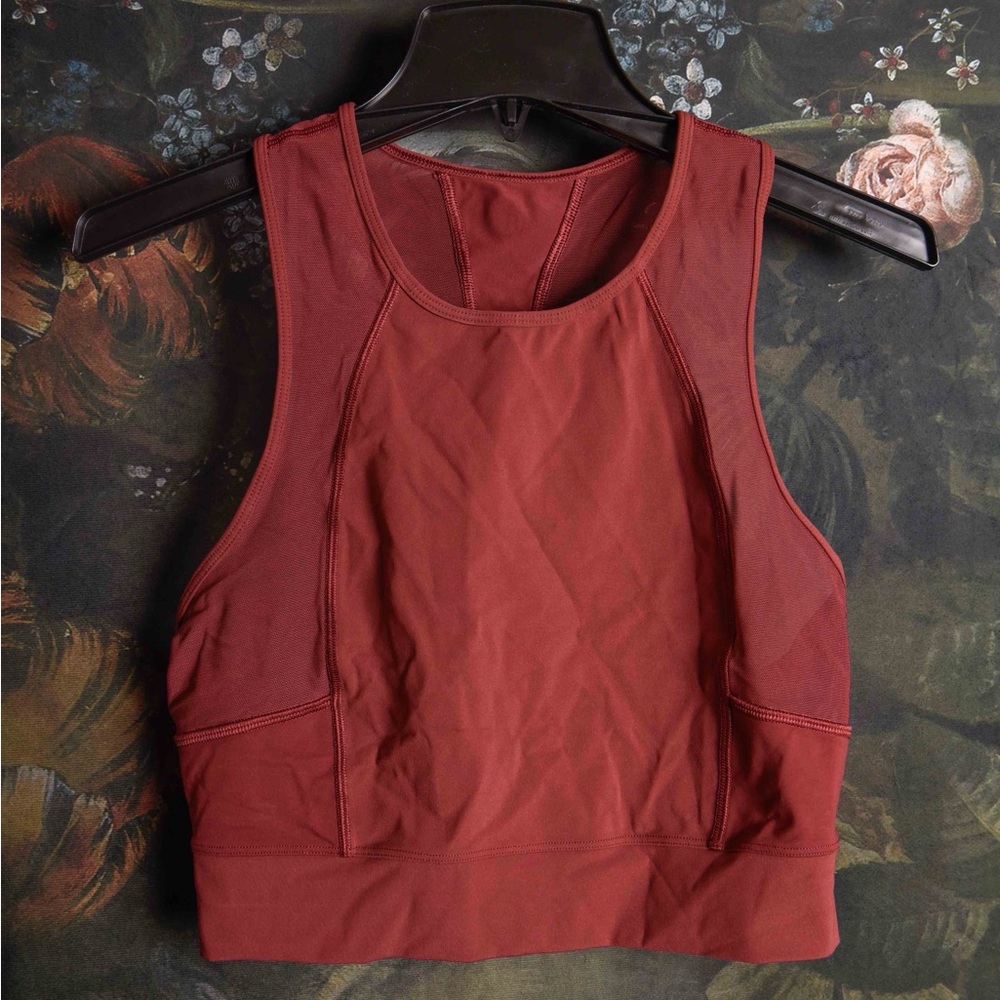 Lululemon longline halter sports bra with mesh panels burgandy size S